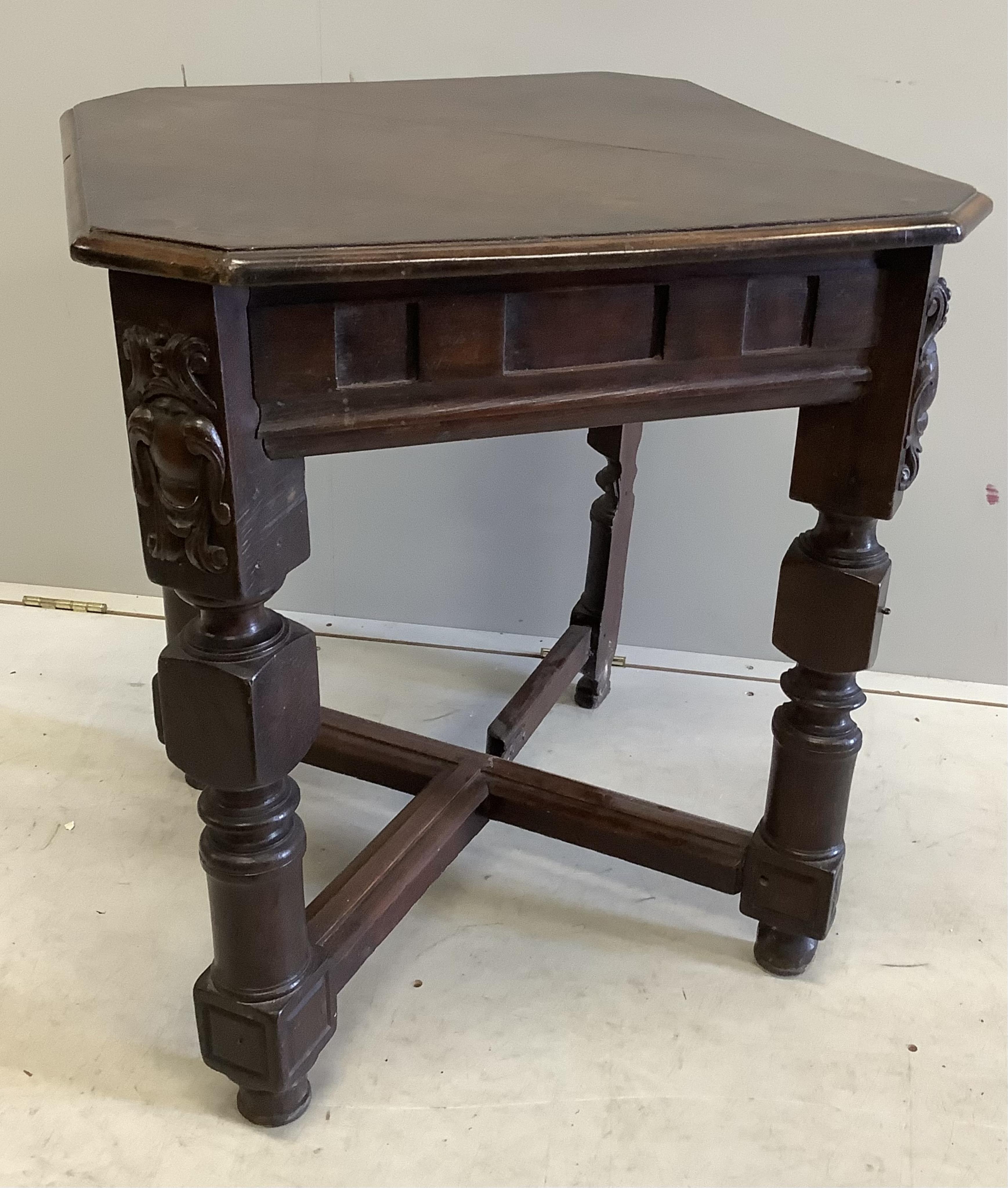 A credence style oak table, width 80cm, height 72cm. Condition - fair